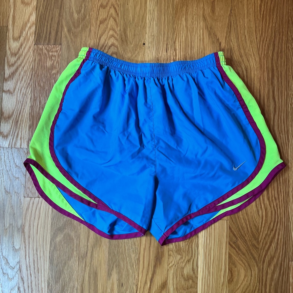 Blue and neon yellow Nike shorts